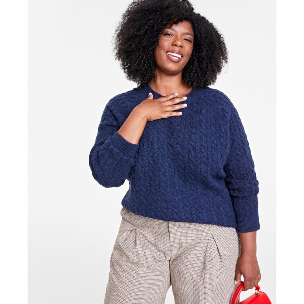 On 34th Womens Plus Size 2X‎ Perfect Cable-Knit Crewneck Sweater in Blue $59